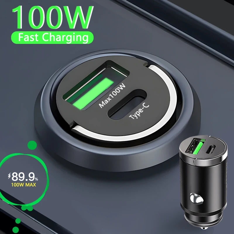 Chargez rapidement vos appareils en déplacement avec notre mini chargeur de voiture 100W - Compatible avec iPhone, Samsung, Huawei, et plus encore !